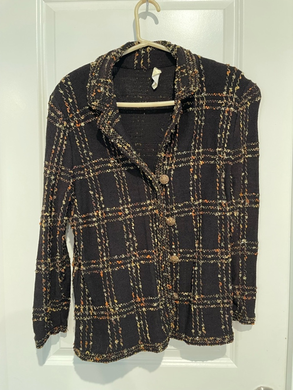 Tiffany & Co. Black Tweed-Style Plaid Button Front Top